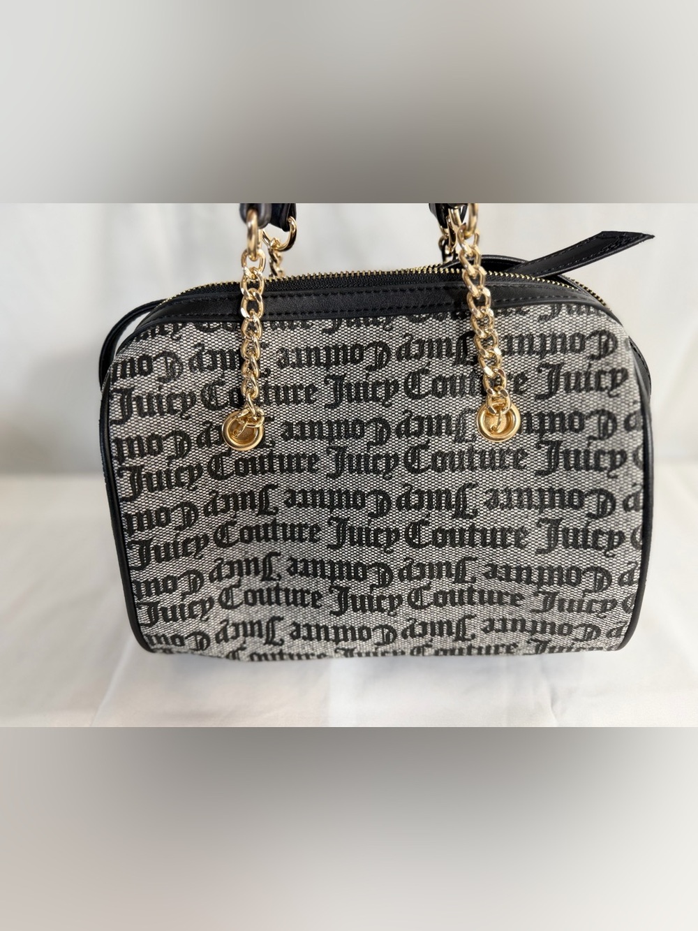 Juicy Couture Black & Cream Logo Chain Strap Tote